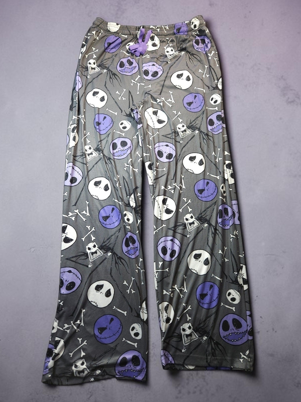 Disney Nightmare Before Christmas Unisex Gray & Purple Print Lounge Pants - Picture 1 of 7